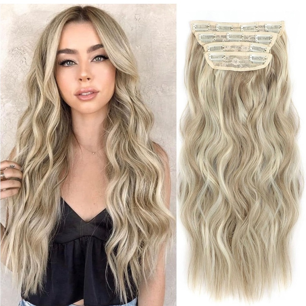 20 inch 4 pieces 11 clips ash blonde mixed platinum blonde hair extensio…